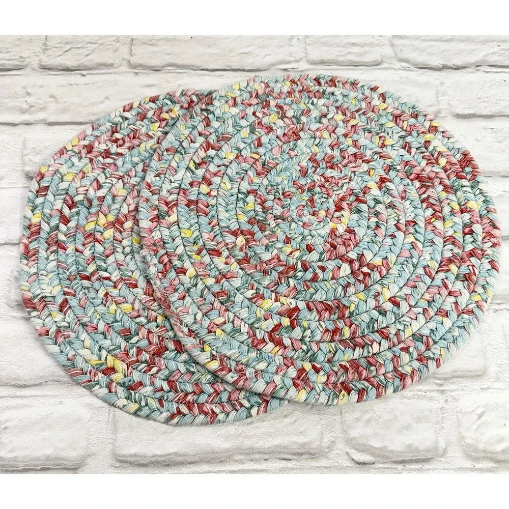Vtg Pioneer Woman 6 Braided Placemats Reversible Floral Round Cottage Farmhouse